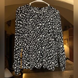 Splash Black and White Button Up Animal Print Blouse